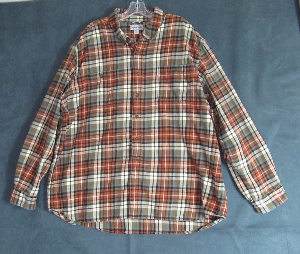 Carhartt Shirt Men Size 3XL Brown Plaid Button Up Long Sleeve Workwear Cabincore